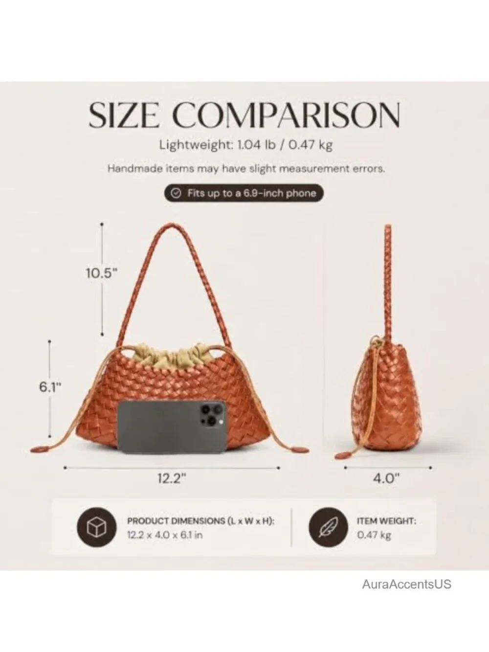 Woven Faux Leather Shoulder Bag Hobo Tote Handwoven Purse